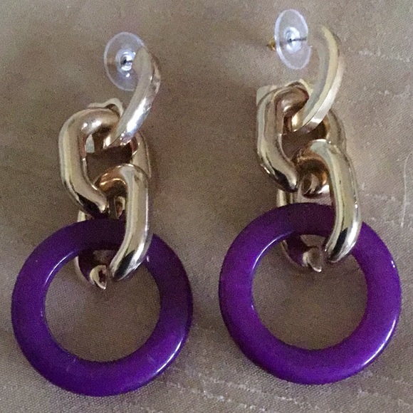 PURPLE and GOLD ACRYLIC CHAIN POST EARRINGS - Picture 5 of 5
